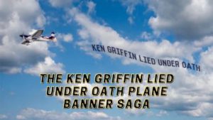 Plane Banner Saying Ken Griffin Lied over New York Skyline. Apes are Laughing at Kenny!
